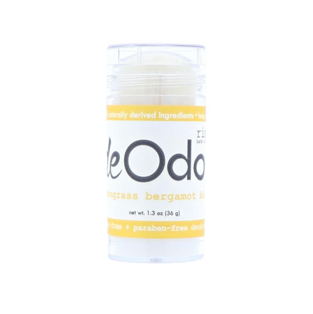 Lemongrass bergamot blend deOdor stick upright in studio light — creamy solid visible through the clear twist-up tube