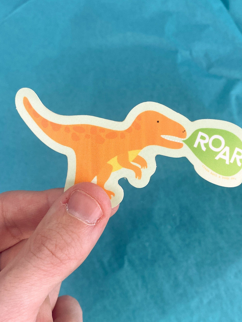 Handmade Dino Roar Sticker - naturally derived - alternate angle