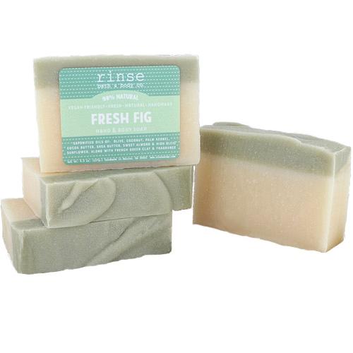 Four Fresh Fig bars show wavy sage tops — cream bodies on clean bright white