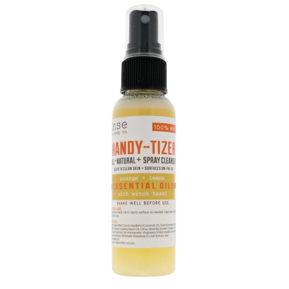 Orange Lemon Handy-Tizer bottle centered on white — citrus spray cleanser with witch hazel for skin and surfaces