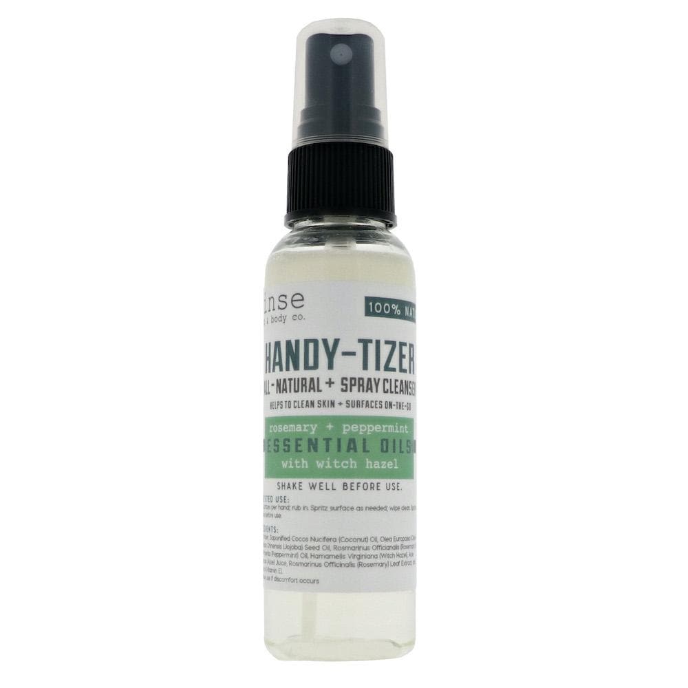 Rosemary Mint Handy-Tizer bottle standing in bright studio light — rosemary and peppermint with witch hazel for on-the-go cleansing