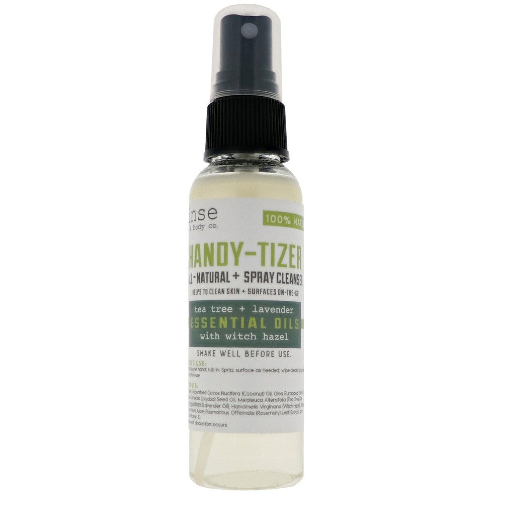Handy-Tizer spray bottle centered in clean studio light — tea tree and lavender essential oils with witch hazel for on-the-go