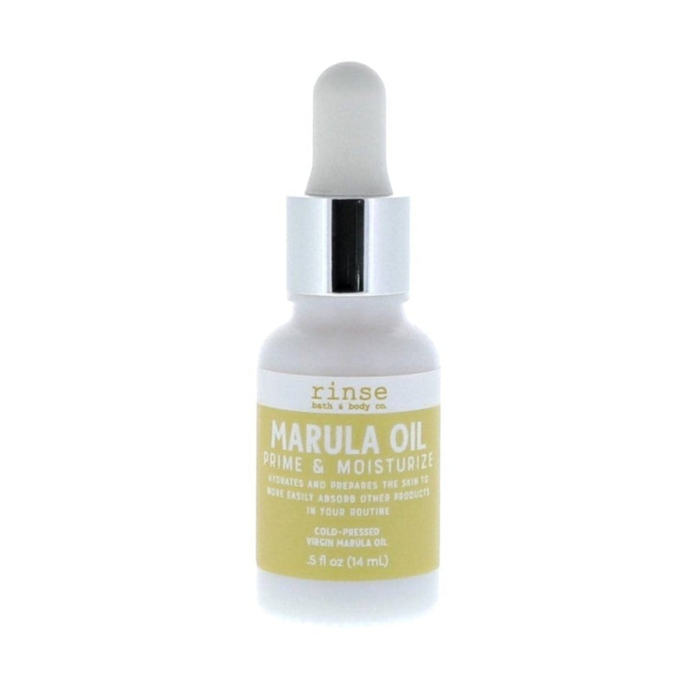 Frosted Marula Oil bottle standing on bright white — yellow label and silver-collar dropper in clean studio light