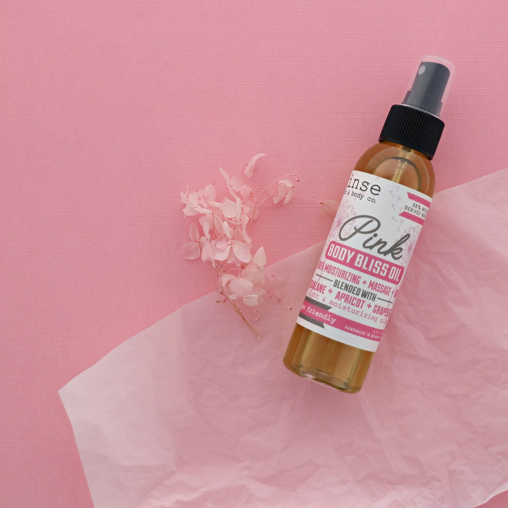 Rinse Pink natural body oil - lightweight moisture that absorbs fast - detail view