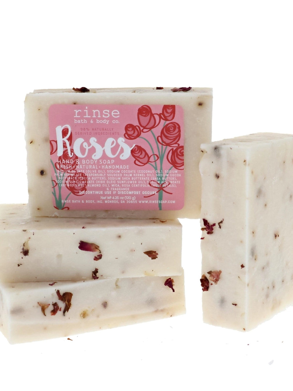 Roses handmade natural bar soap from Rinse - paraben-free since 2003