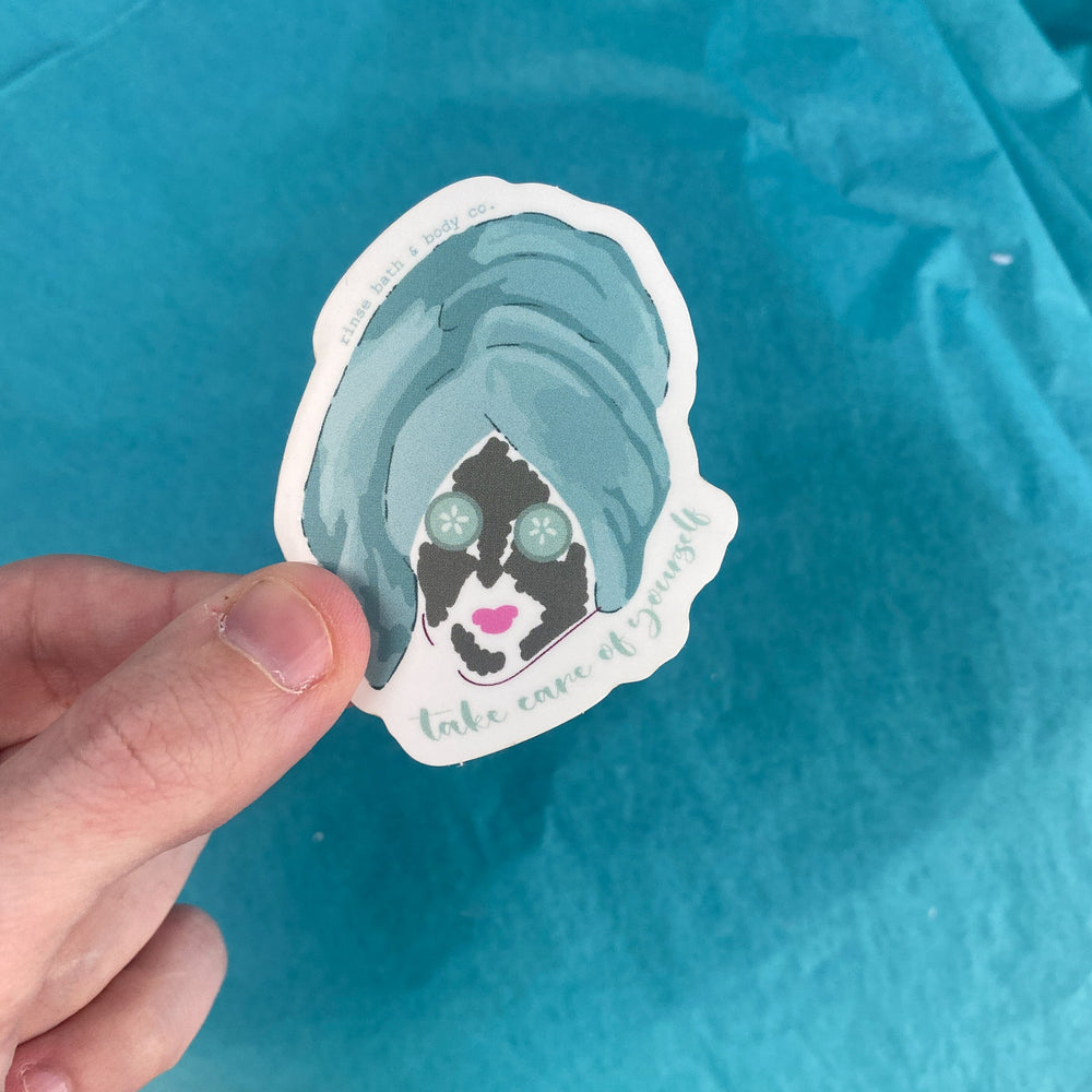 Rinse Take Care of Yourself Sticker - handmade with care - lifestyle shot