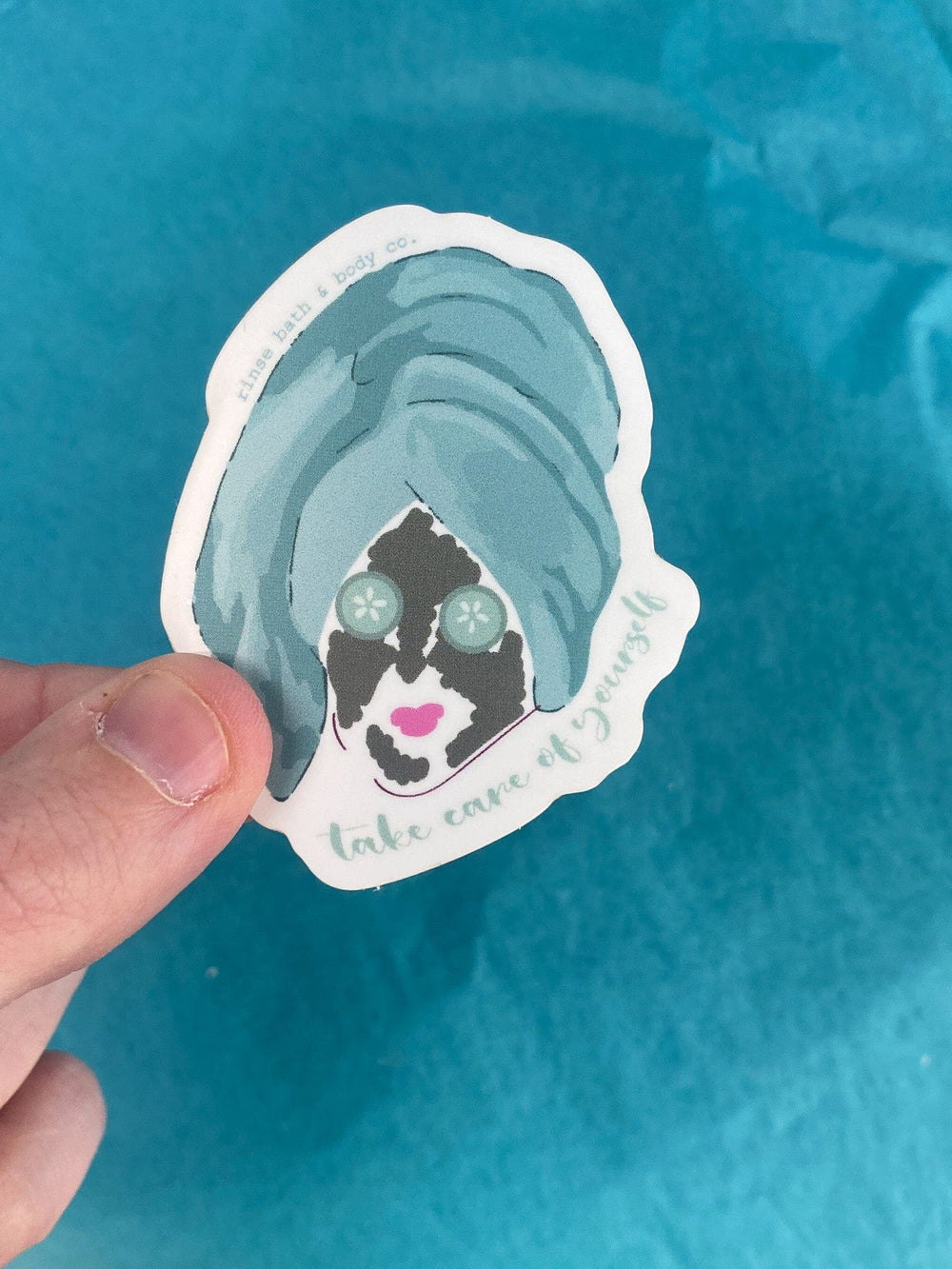 Rinse Take Care of Yourself Sticker - handmade with care - lifestyle shot