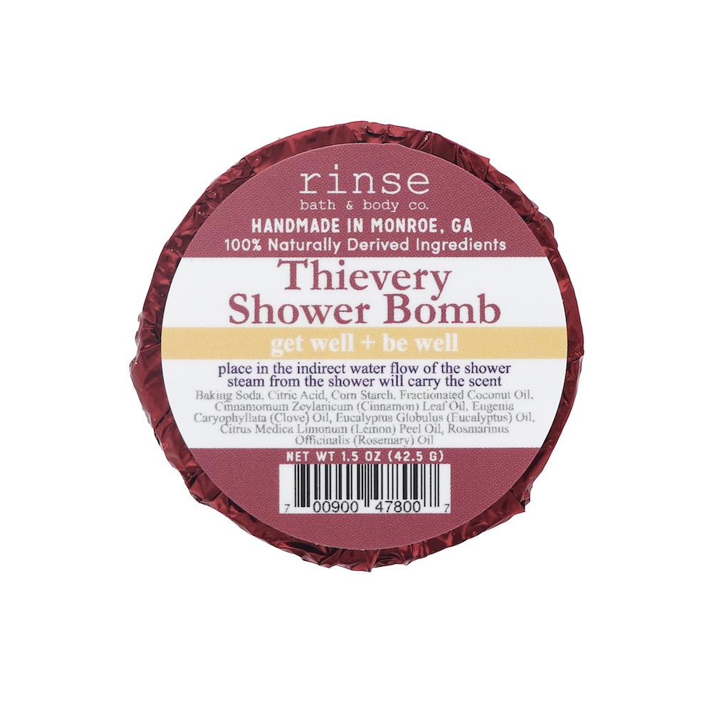 Thievery Aromatherapy Shower Steamer on white — natural handmade, Rinse Bath & Body Co.