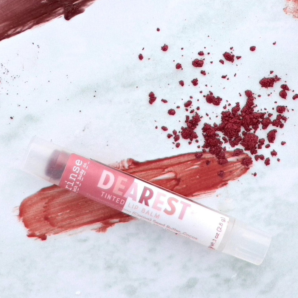 Handmade Dearest tinted natural lip balm - naturally derived - detail view