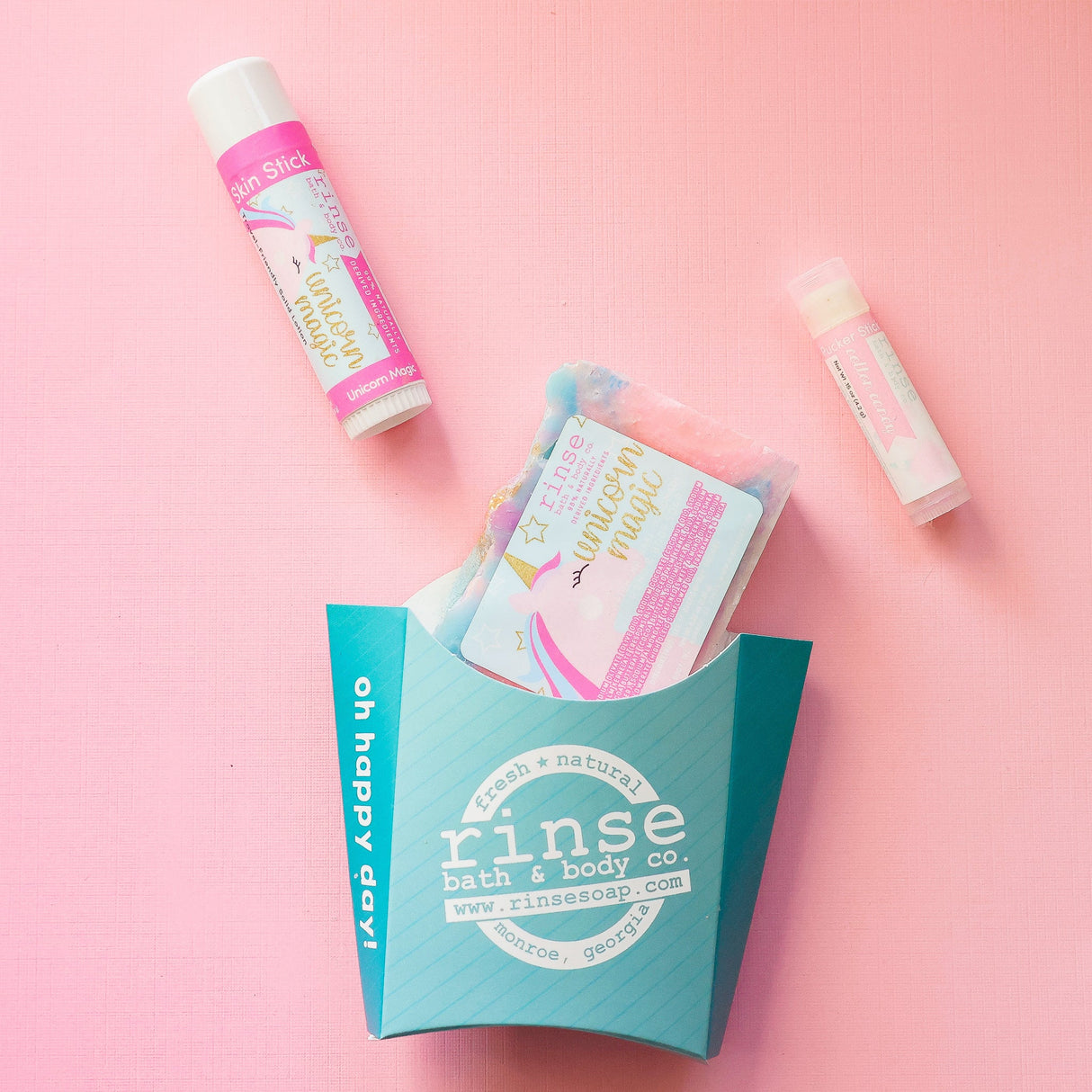 Rinse Unicorn natural bath and body gift set - curated gift collection - detail view