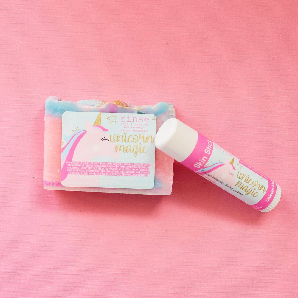 Rinse Unicorn Magic solid lotion stick - mess-free hydration - alternate angle